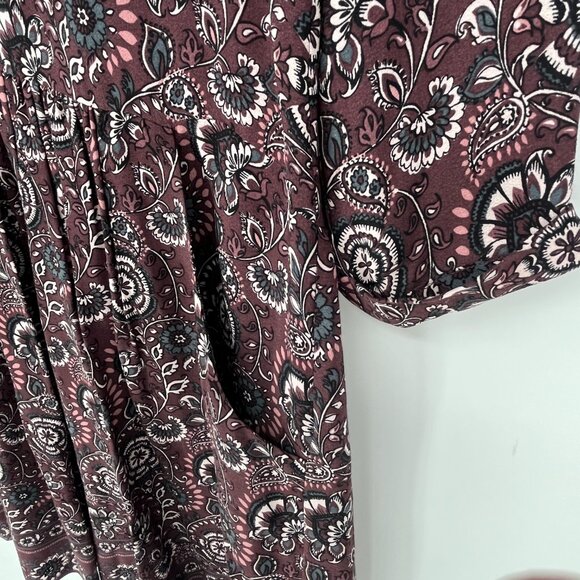 Garnet Hill Bohemian Paisley Print Dress Size 4 Plum Floral 3/4 Sleeve Pockets - Picture 7 of 11